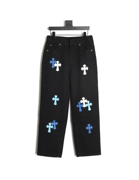 Chrome Hearts Cross Embroidered Washed Jeans,Chrome Hearts
