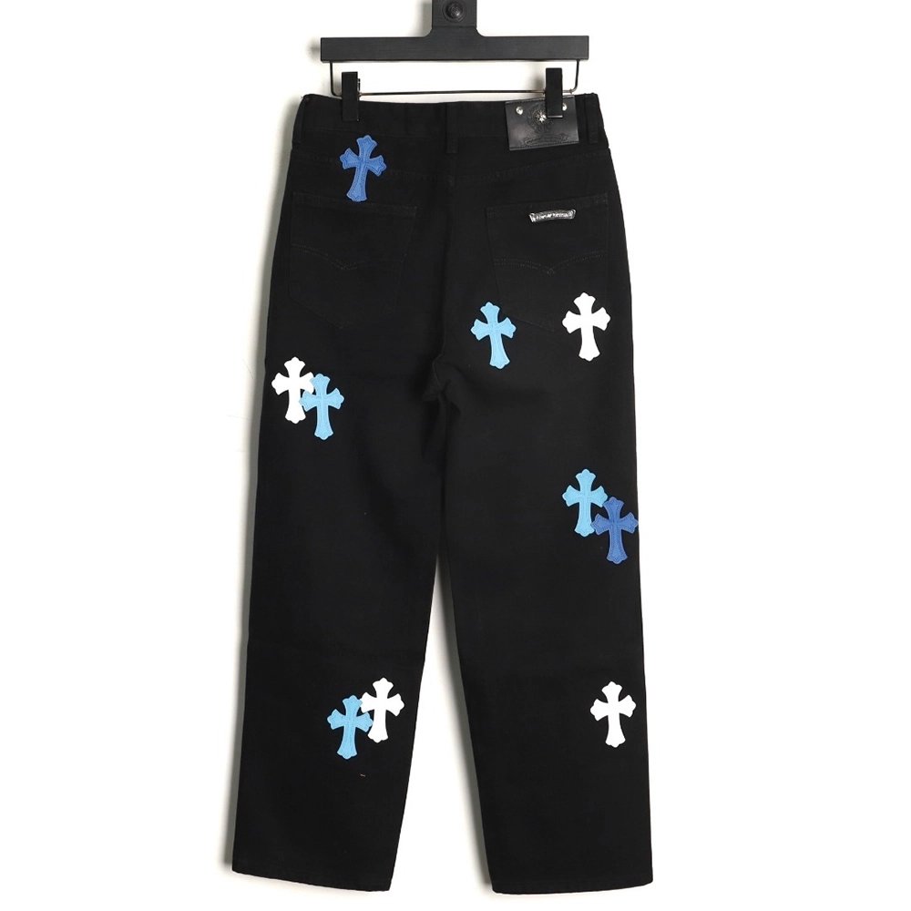 Chrome Hearts Cross Embroidered Washed Jeans,Chrome Hearts