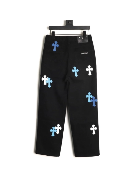 Chrome Hearts Cross Embroidered Washed Jeans,Chrome Hearts