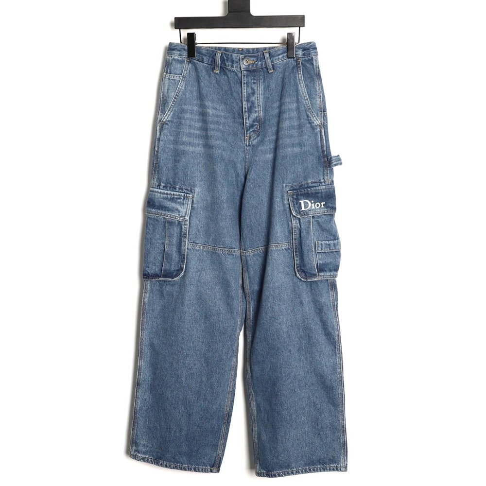 Dior Embroidered Pocket Cargo Denim Trousers,Dior