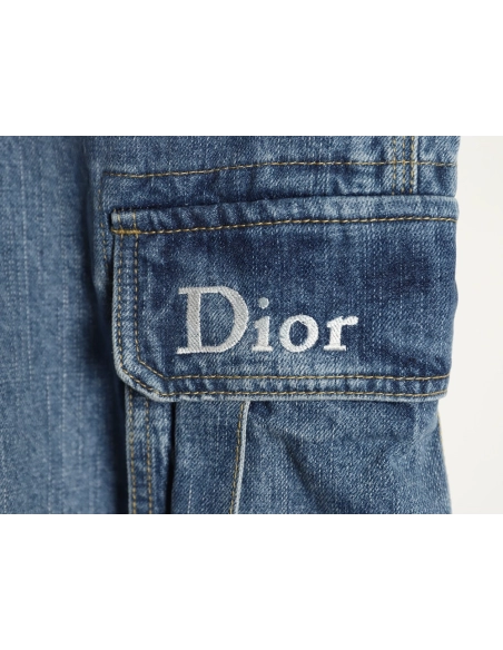 Dior Embroidered Pocket Cargo Denim Trousers,Dior