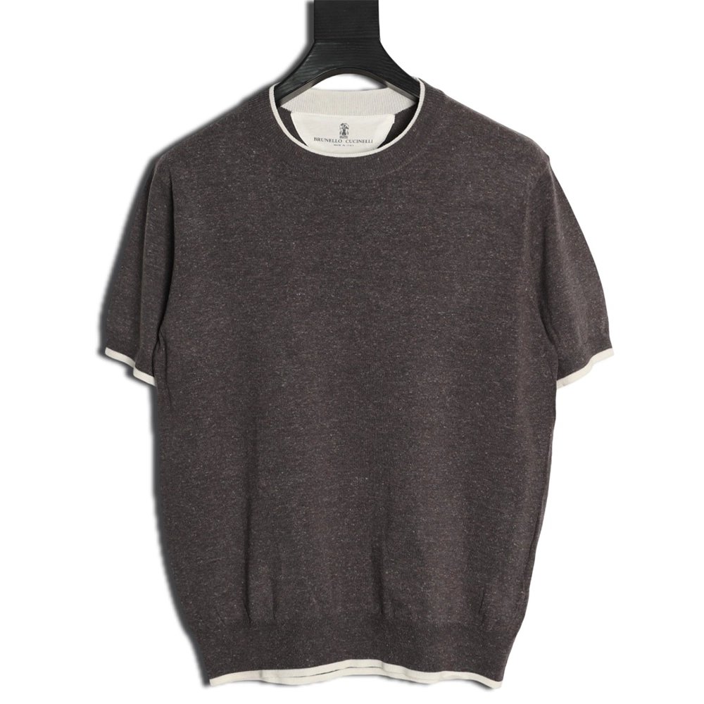 Brunello Cucinelli Layered Faux Two-Piece Knit Short-Sleeve T-Shirt TSK2,Brunello Cucinelli