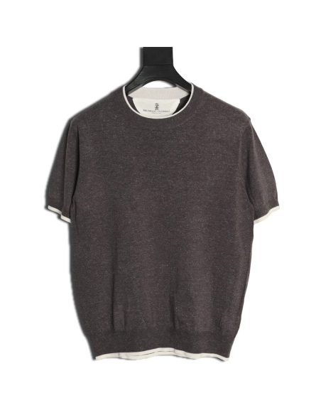 Brunello Cucinelli Layered Faux Two-Piece Knit Short-Sleeve T-Shirt TSK2,Brunello Cucinelli
