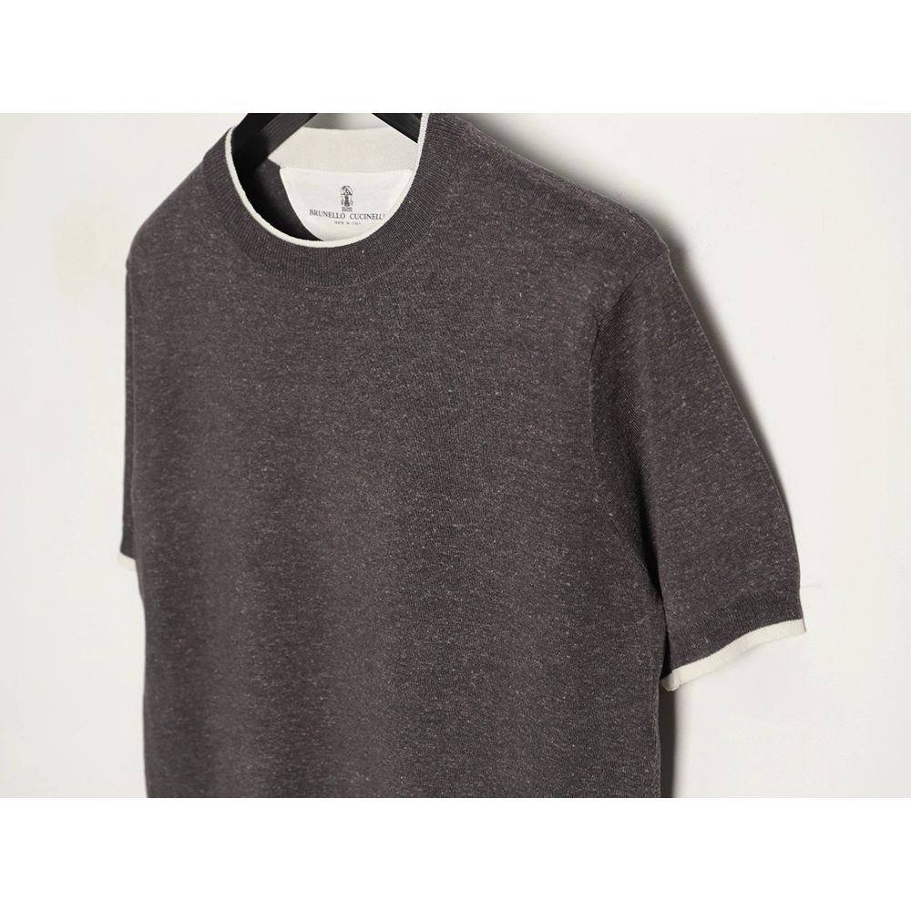 Brunello Cucinelli Layered Faux Two-Piece Knit Short-Sleeve T-Shirt TSK2,Brunello Cucinelli