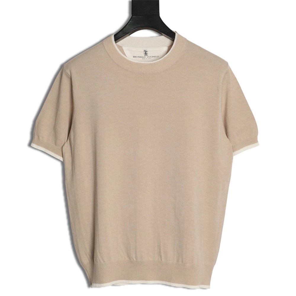 Brunello Cucinelli Layered Faux Two-Piece Knit Short-Sleeve T-Shirt TSK1,Brunello Cucinelli