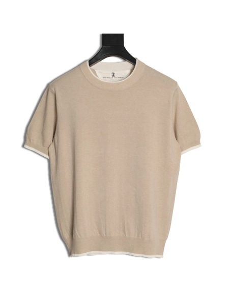 Brunello Cucinelli Layered Faux Two-Piece Knit Short-Sleeve T-Shirt TSK1,Brunello Cucinelli