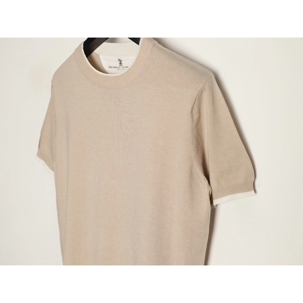 Brunello Cucinelli Layered Faux Two-Piece Knit Short-Sleeve T-Shirt TSK1,Brunello Cucinelli