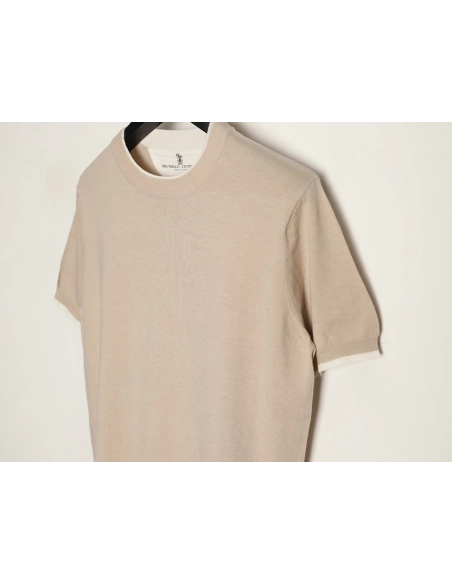 Brunello Cucinelli Layered Faux Two-Piece Knit Short-Sleeve T-Shirt TSK1,Brunello Cucinelli