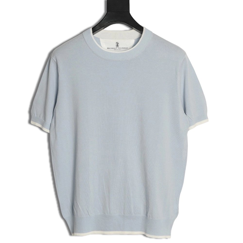 Brunello Cucinelli Layered Faux Two-Piece Knit Short-Sleeve T-Shirt,Brunello Cucinelli