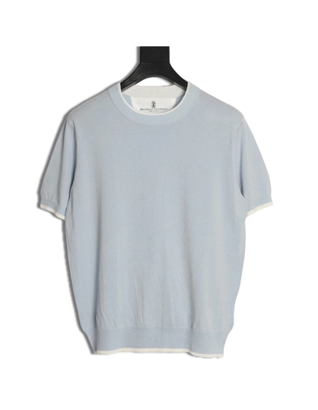 Brunello Cucinelli Layered Faux Two-Piece Knit Short-Sleeve T-Shirt,Brunello Cucinelli
