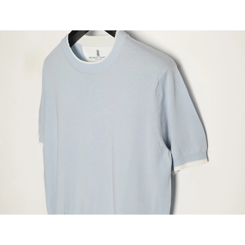 Brunello Cucinelli Layered Faux Two-Piece Knit Short-Sleeve T-Shirt,Brunello Cucinelli
