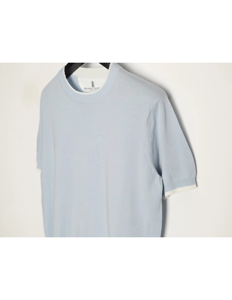 Brunello Cucinelli Layered Faux Two-Piece Knit Short-Sleeve T-Shirt,Brunello Cucinelli