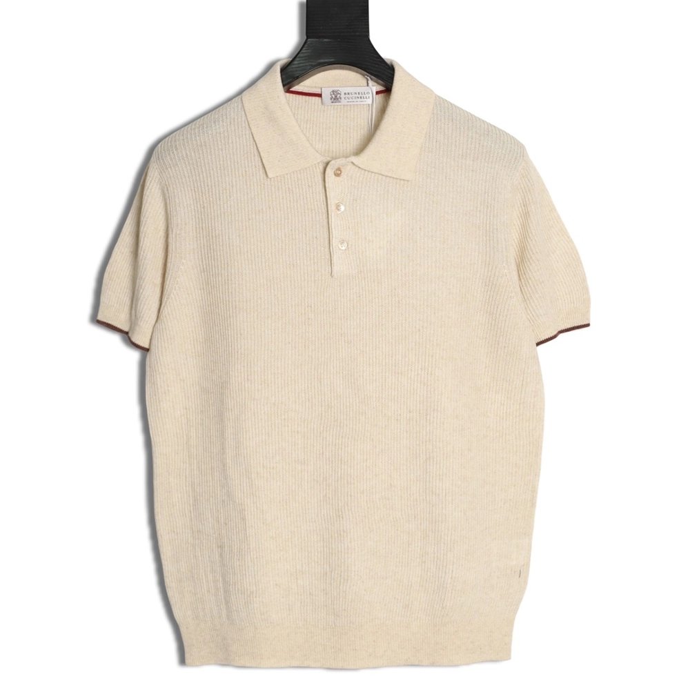 Brunello Cucinelli Solid Color Collared Ribbed Knit Short-Sleeve Polo Shirt,Brunello Cucinelli