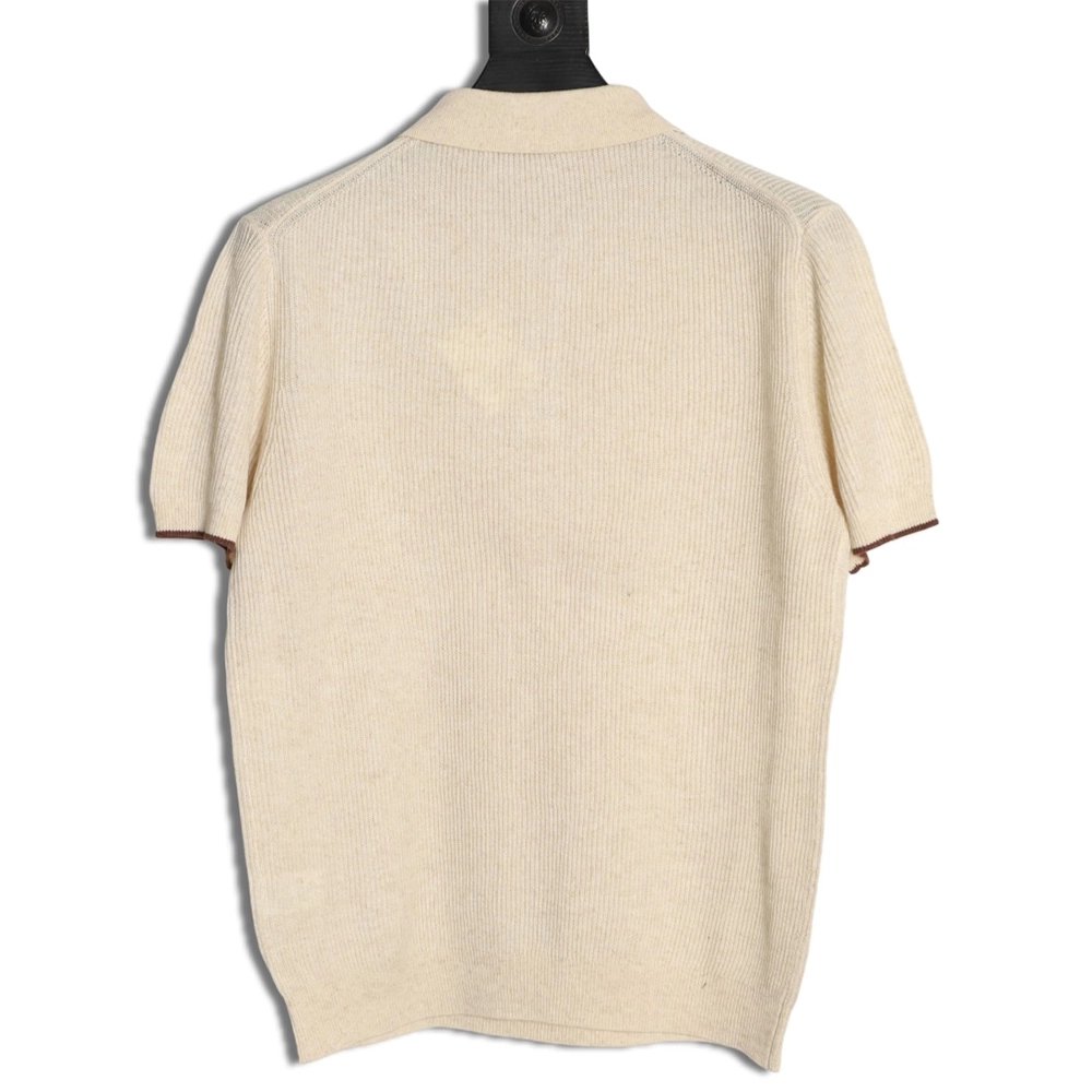 Brunello Cucinelli Solid Color Collared Ribbed Knit Short-Sleeve Polo Shirt,Brunello Cucinelli