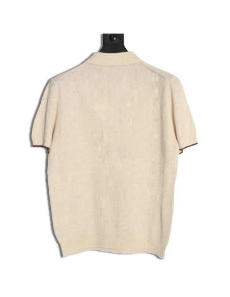 Brunello Cucinelli Solid Color Collared Ribbed Knit Short-Sleeve Polo Shirt,Brunello Cucinelli