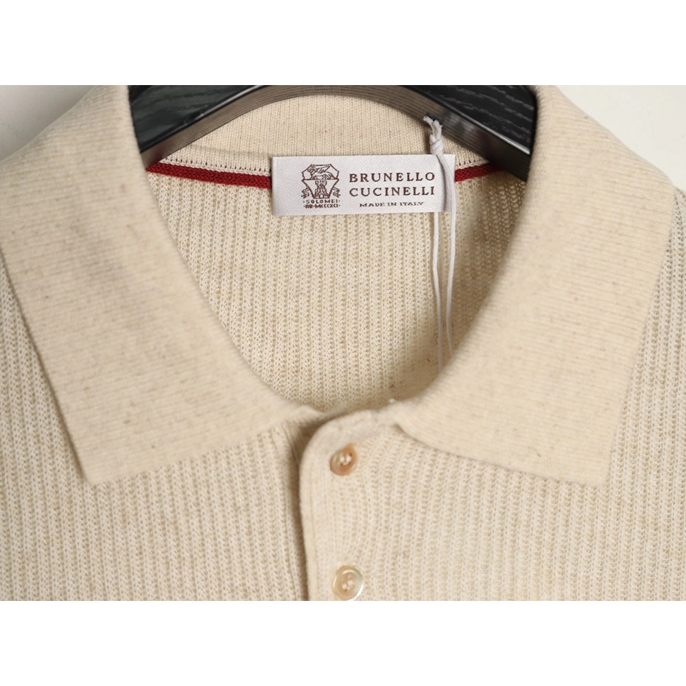 Brunello Cucinelli Solid Color Collared Ribbed Knit Short-Sleeve Polo Shirt,Brunello Cucinelli