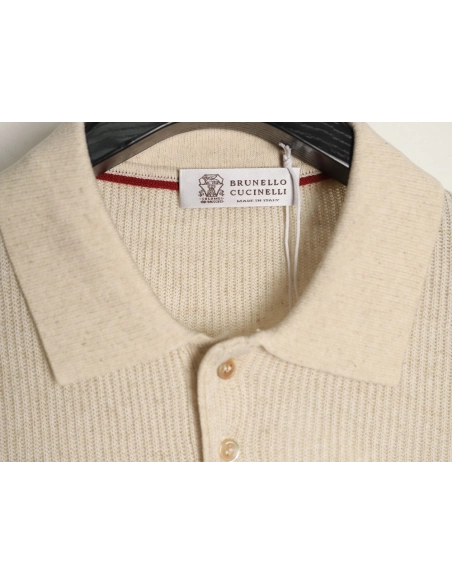 Brunello Cucinelli Solid Color Collared Ribbed Knit Short-Sleeve Polo Shirt,Brunello Cucinelli