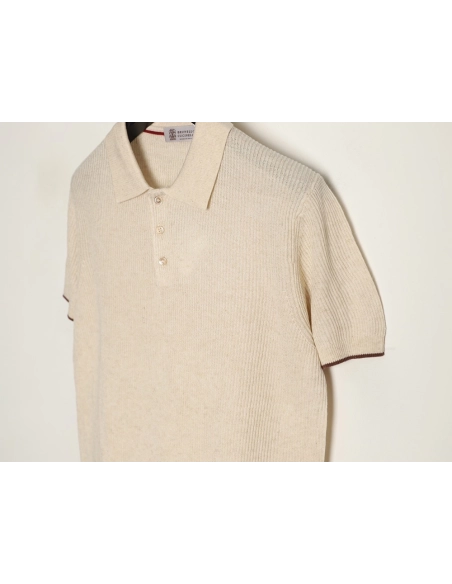 Brunello Cucinelli Solid Color Collared Ribbed Knit Short-Sleeve Polo Shirt,Brunello Cucinelli