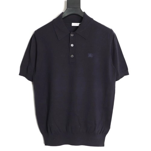 Burberry Equestrian Knight Embroidered Wool Knit Short-Sleeve Polo Shirt TSK1,Burberry