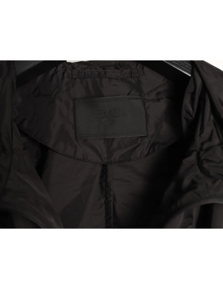 Prada recycled nylon black and gray color-blocked hooded jacket,Prada