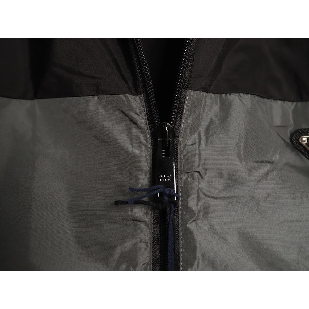 Prada recycled nylon black and gray color-blocked hooded jacket,Prada