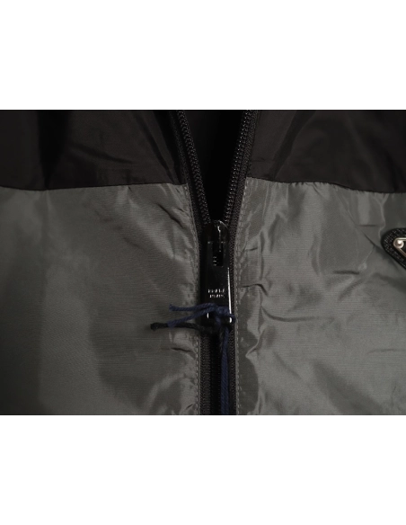 Prada recycled nylon black and gray color-blocked hooded jacket,Prada