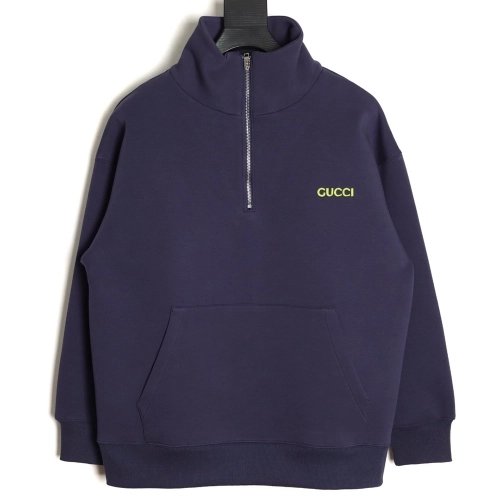 Gucci yellow lettering patch half-zip stand-up collar sweatshirt,Gucci