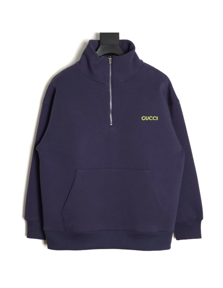 Gucci yellow lettering patch half-zip stand-up collar sweatshirt,Gucci