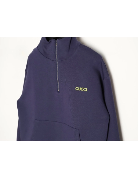 Gucci yellow lettering patch half-zip stand-up collar sweatshirt,Gucci