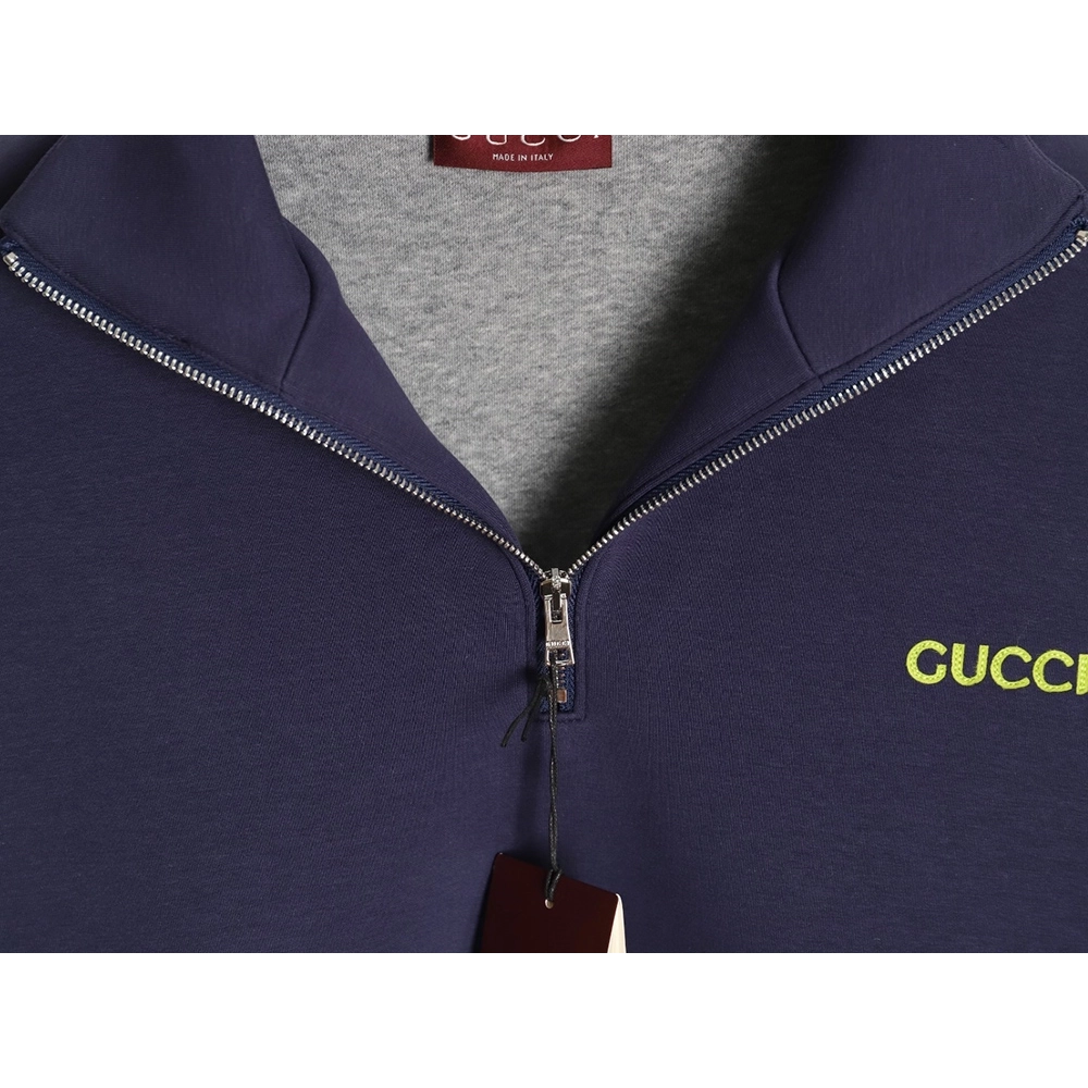Gucci yellow lettering patch half-zip stand-up collar sweatshirt,Gucci