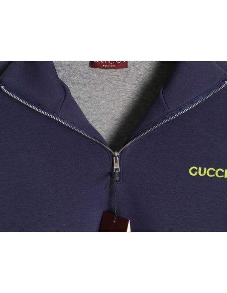 Gucci yellow lettering patch half-zip stand-up collar sweatshirt,Gucci