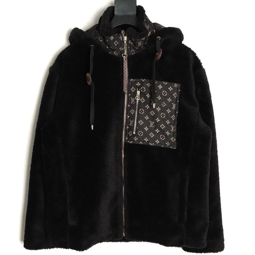 Louis Vuitton Monogram Denim Patchwork Shearling Jacket,Louis Vuitton