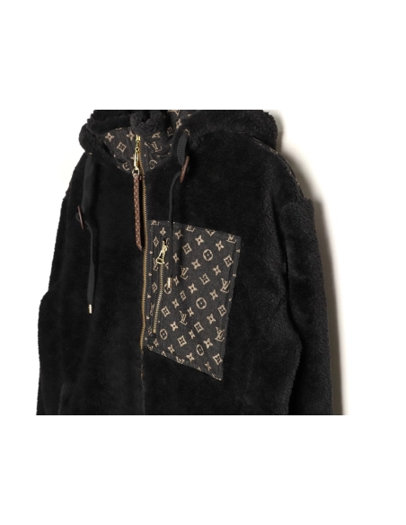 Louis Vuitton Monogram Denim Patchwork Shearling Jacket,Louis Vuitton