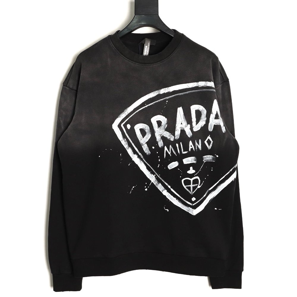 Prada washed hand-painted letter crewneck sweatshirt,Prada
