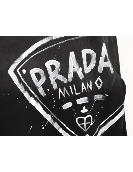 Prada washed hand-painted letter crewneck sweatshirt,Prada