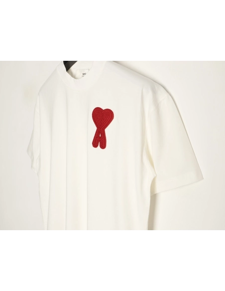 AMI Minimalist Style 3D Chunky Knit Heart Embroidered Logo Short-Sleeve T-Shirt,Ami