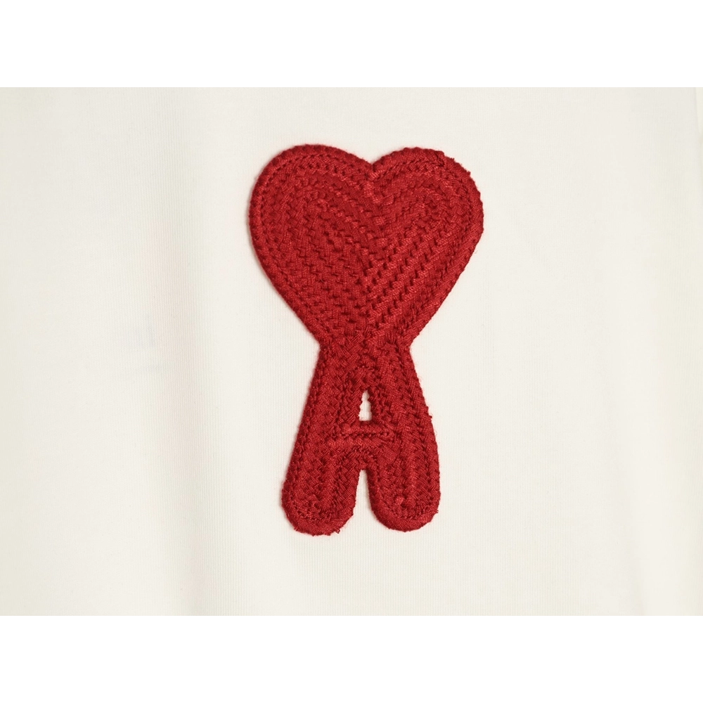 AMI Minimalist Style 3D Chunky Knit Heart Embroidered Logo Short-Sleeve T-Shirt,Ami