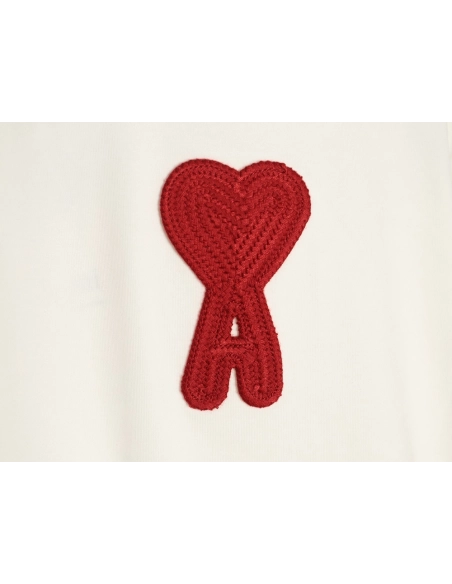 AMI Minimalist Style 3D Chunky Knit Heart Embroidered Logo Short-Sleeve T-Shirt,Ami