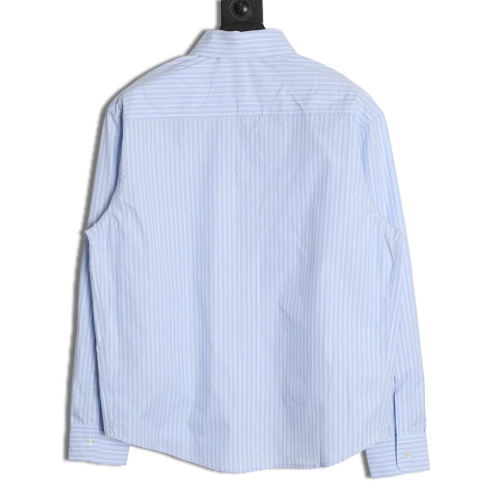 AMI Blue Vertical-Striped Embroidered Long-Sleeve Shirt,Ami