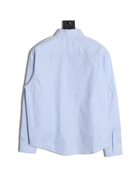 AMI Blue Vertical-Striped Embroidered Long-Sleeve Shirt,Ami