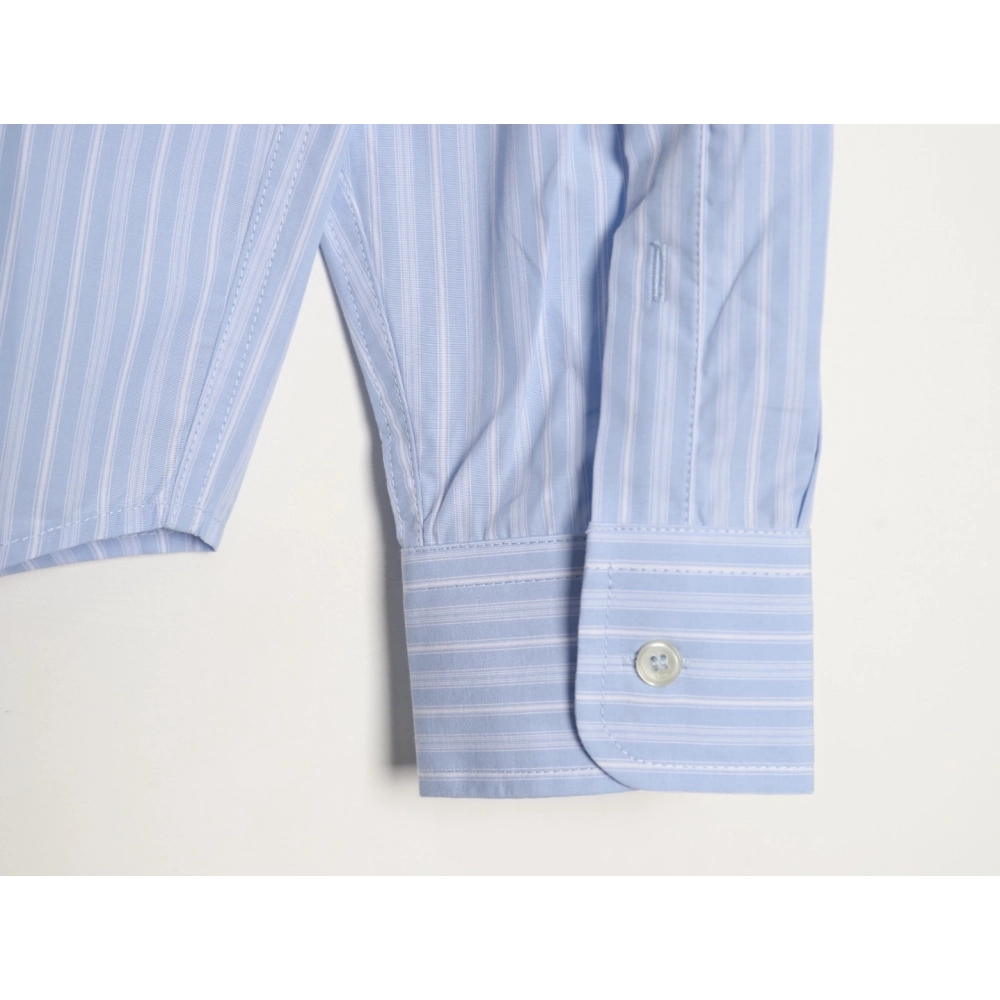 AMI Blue Vertical-Striped Embroidered Long-Sleeve Shirt,Ami