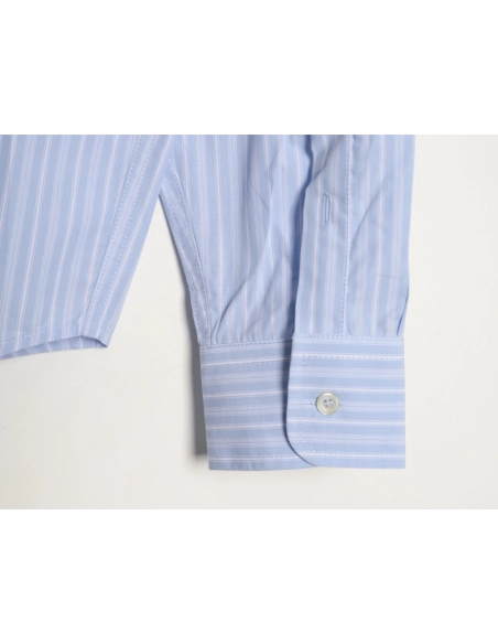 AMI Blue Vertical-Striped Embroidered Long-Sleeve Shirt,Ami