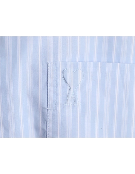 AMI Blue Vertical-Striped Embroidered Long-Sleeve Shirt,Ami