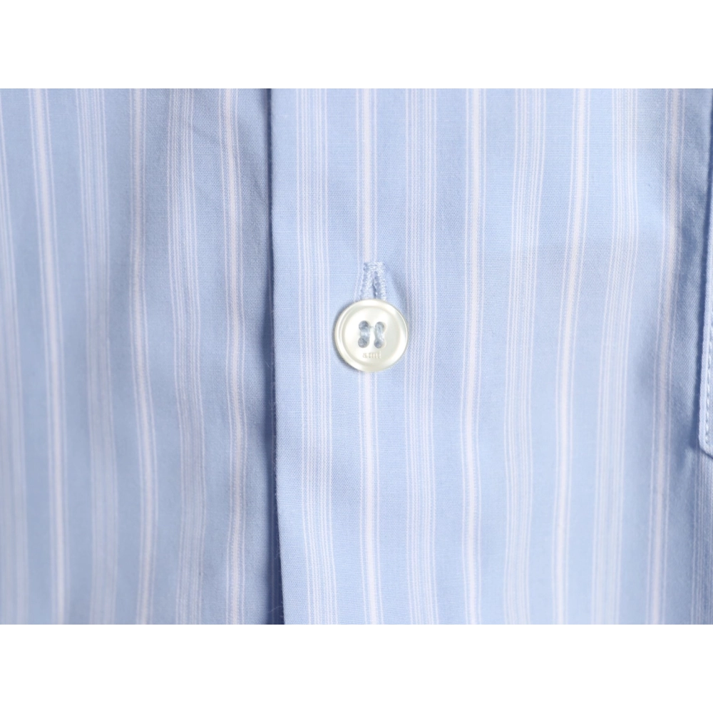 AMI Blue Vertical-Striped Embroidered Long-Sleeve Shirt,Ami