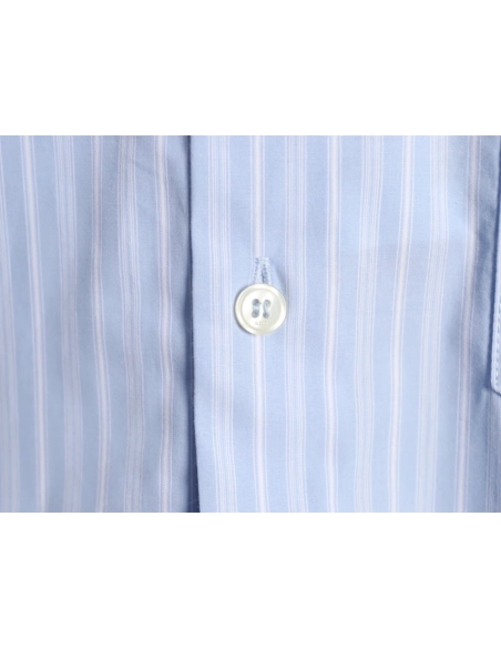 AMI Blue Vertical-Striped Embroidered Long-Sleeve Shirt,Ami