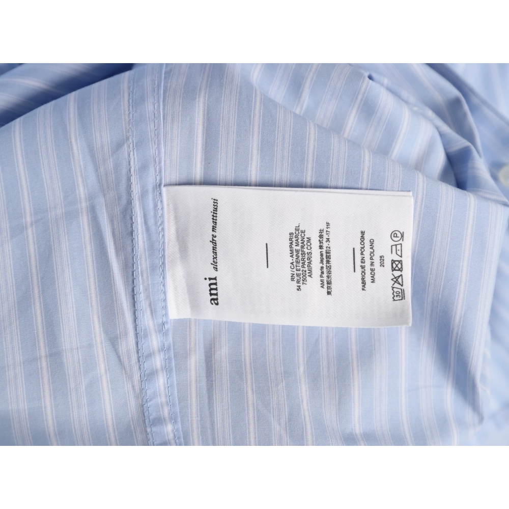 AMI Blue Vertical-Striped Embroidered Long-Sleeve Shirt,Ami