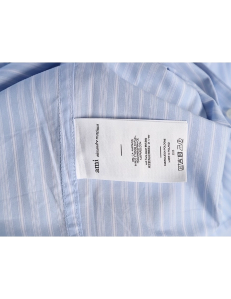 AMI Blue Vertical-Striped Embroidered Long-Sleeve Shirt,Ami