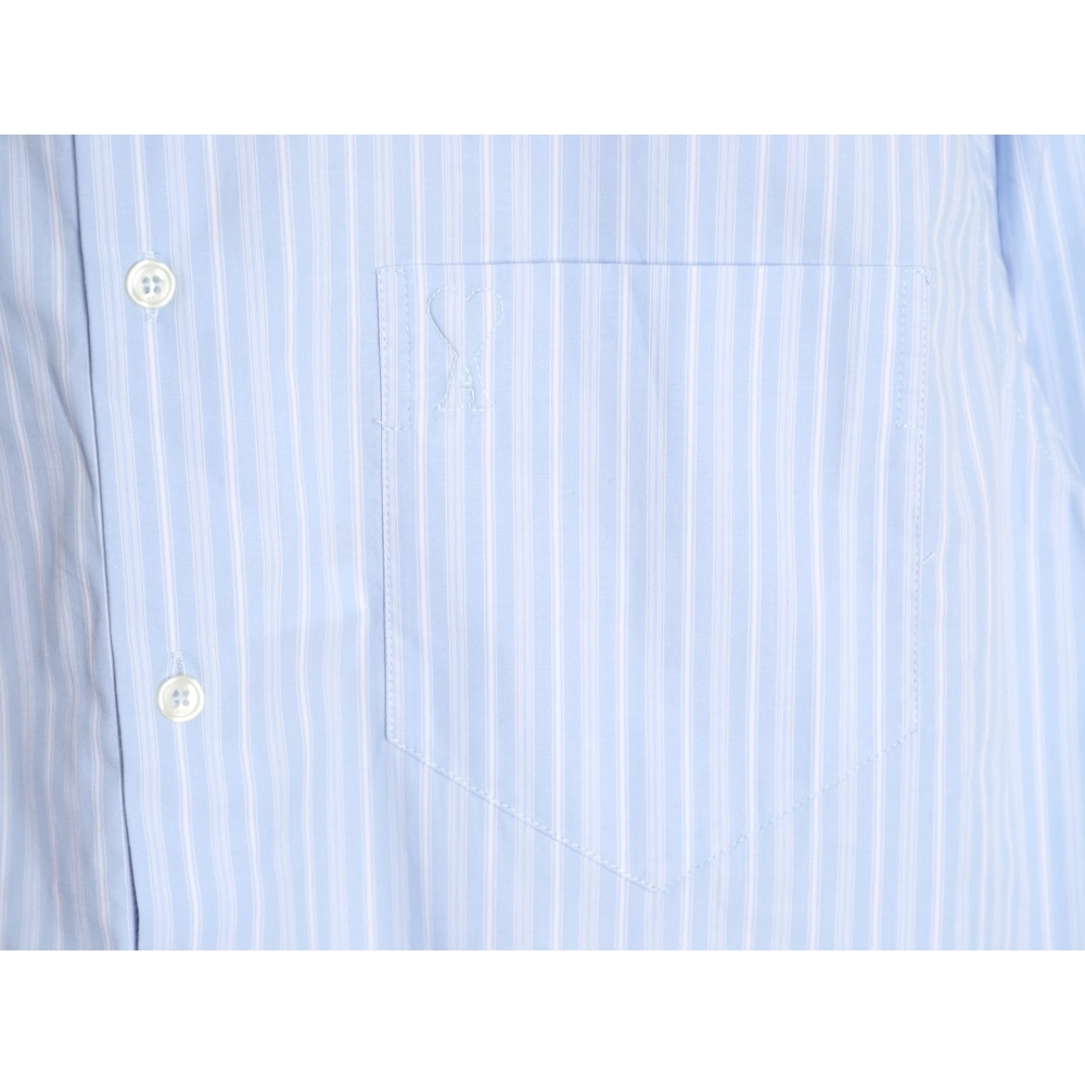 AMI Blue Vertical-Striped Embroidered Long-Sleeve Shirt,Ami