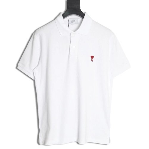 Ami Paris Heart Embroidery Polo Shirt,Ami