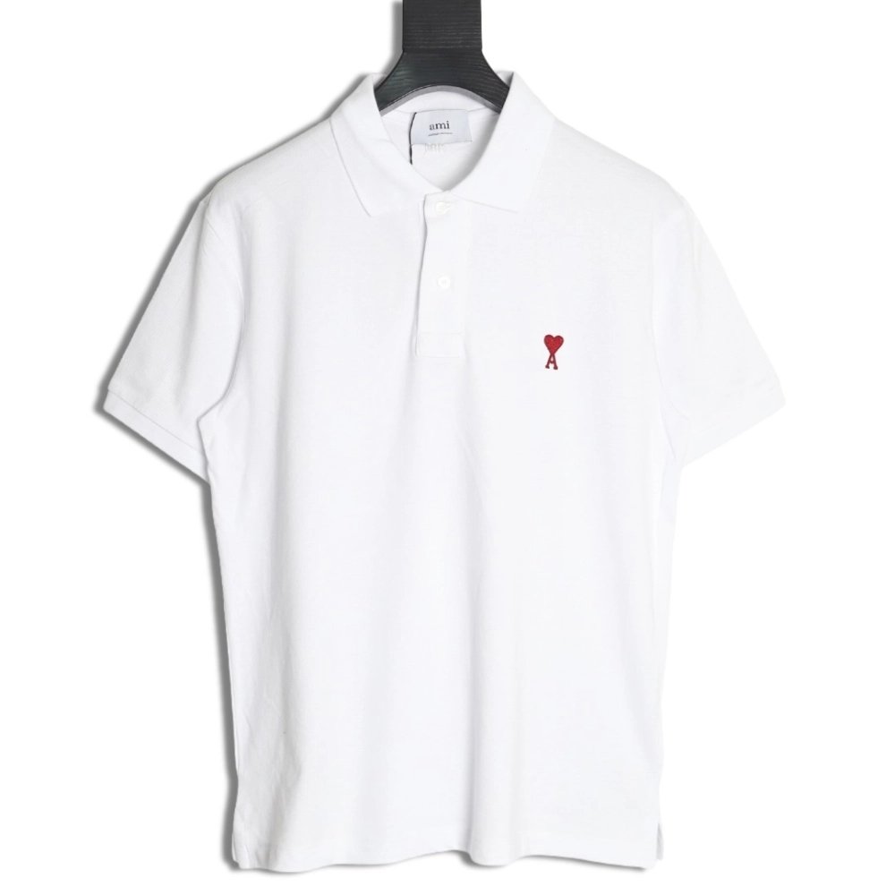 Ami Paris Heart Embroidery Polo Shirt,Ami